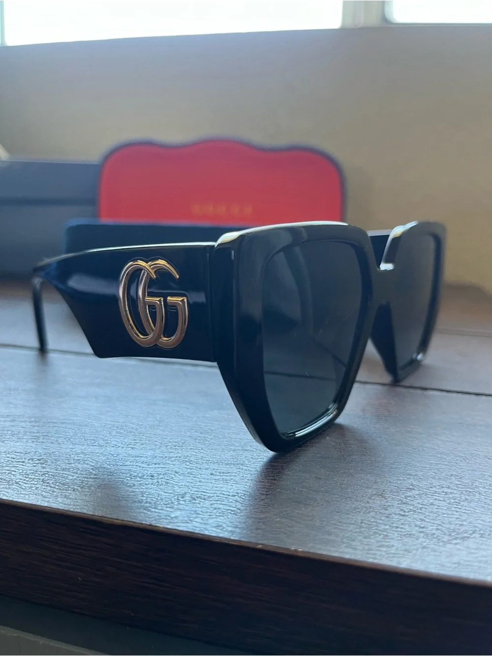Black Wide-Arm GG Logo Sunglasses